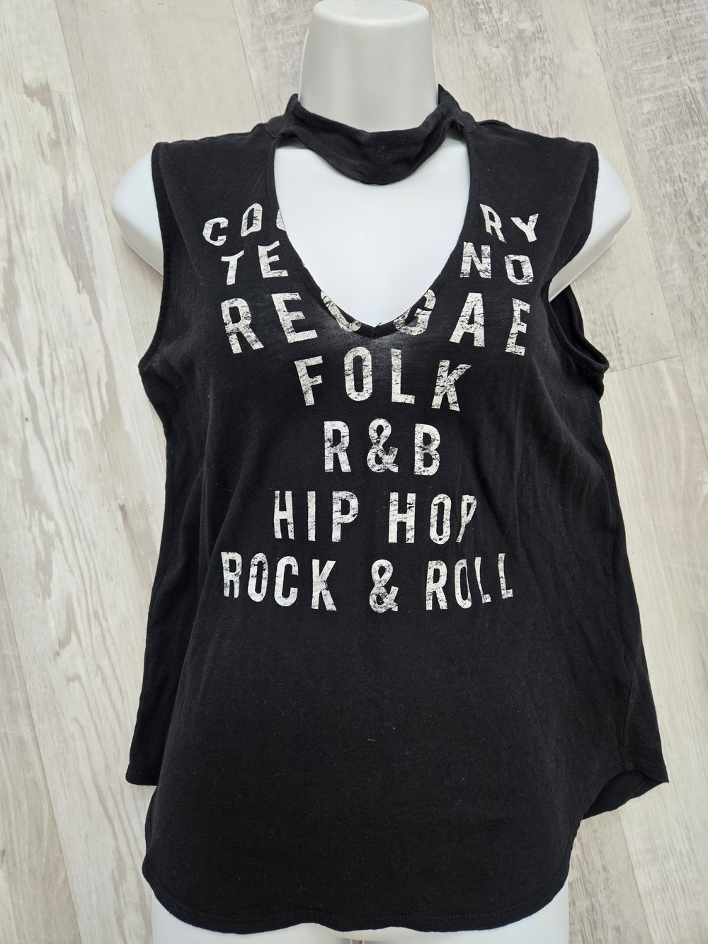 Express Black Graphic Cutout Music Tank Top